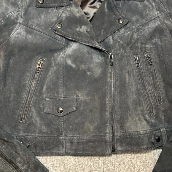 Blank NYC Women’s Suede Moto Jacket Asymmetrical Zip Soft Black Onyx Size L - Picture 6 of 14